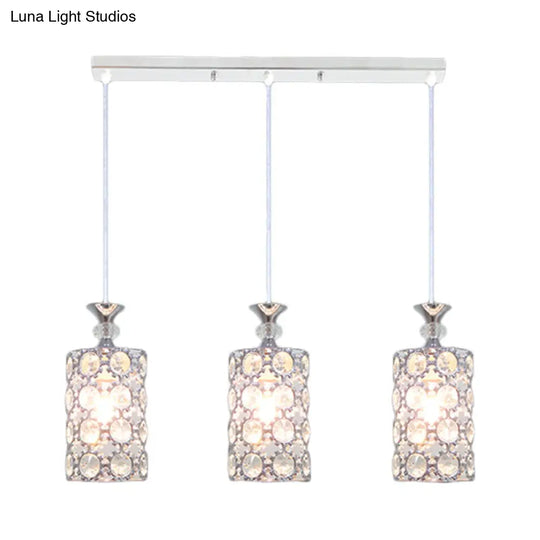 Modern Silver Cluster Pendant Ceiling Lamp With Crystal Encrusted Shade - 3 Lights For Restaurants