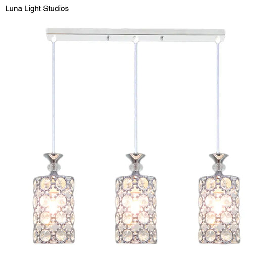 Modern Silver Cluster Pendant With Crystal Encrusted Shade - 3 Lights Restaurant Ceiling Lamp