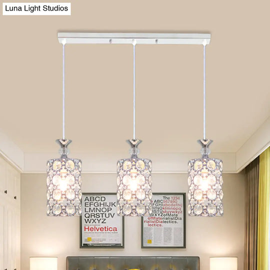 Modern Silver Cluster Pendant Ceiling Lamp With Crystal Encrusted Shade - 3 Lights For Restaurants