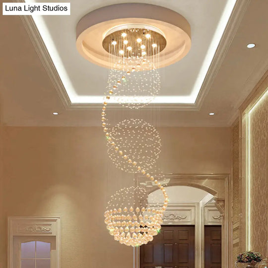 Modern Crystal Ball Pendant - Silver 10-Light Hanging Light For Stairway