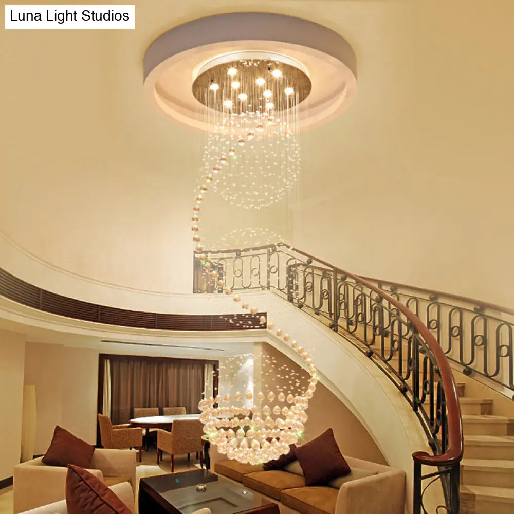 Modern Crystal Ball Pendant - Silver 10-Light Hanging Light For Stairway