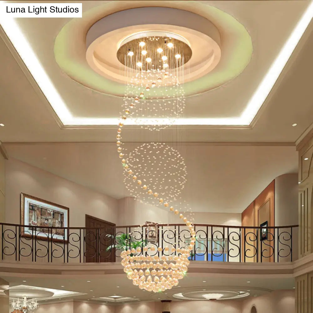 Modern Silver Crystal Ball Pendant Light With 10-Lights Ideal For Staircases
