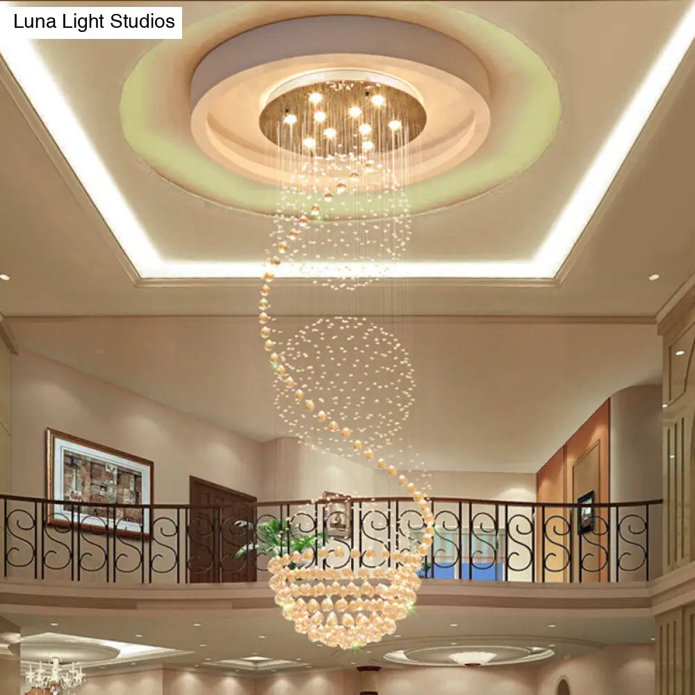 Modern Crystal Ball Pendant - Silver 10-Light Hanging Light For Stairway