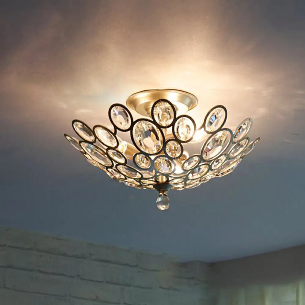 Modern Silver Crystal Semi Flush Light For Corridors - Hand - Cut 3 Head Design