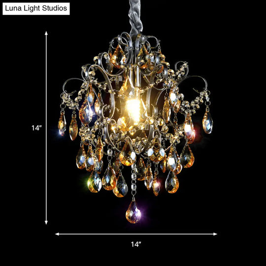 Modern Silver Crystal Teardrop Swirling Arm Pendant Light For Dining Hall