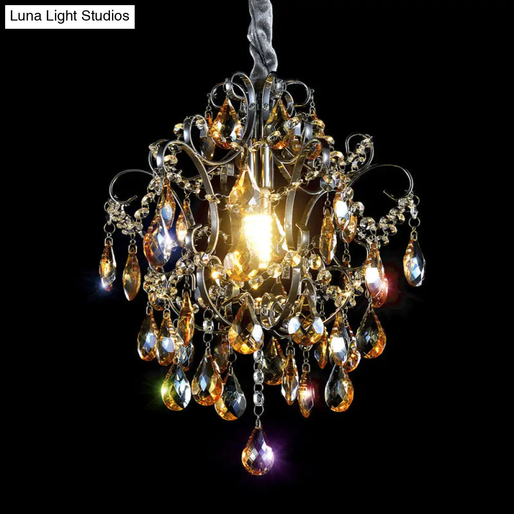 Modern Silver Crystal Teardrop Swirling Arm Pendant Light For Dining Hall