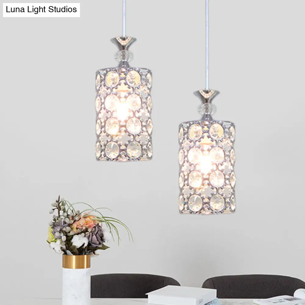 Modern Silver Pendulum Lamp With Crystal Encrusted Shade For Dining Room Lighting