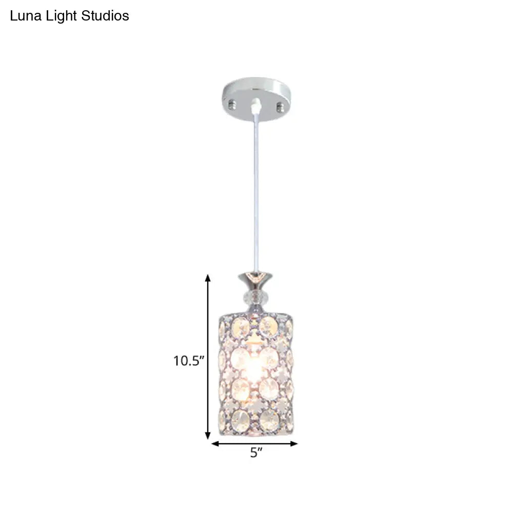 Modern Silver Pendulum Lamp With Crystal Encrusted Shade For Dining Room Lighting