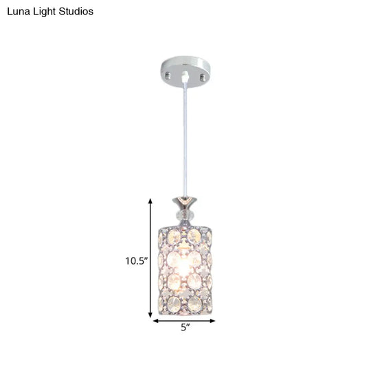 Modern Silver Pendulum Lamp With Crystal Encrusted Shade For Dining Room Lighting