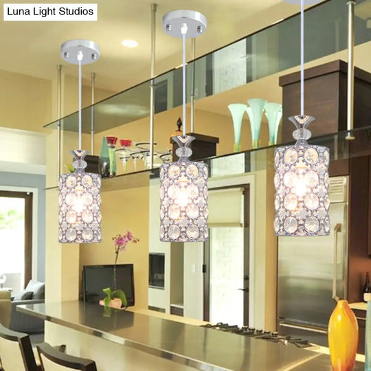 Modern Silver Pendulum Lamp With Crystal Encrusted Shade For Dining Room Lighting