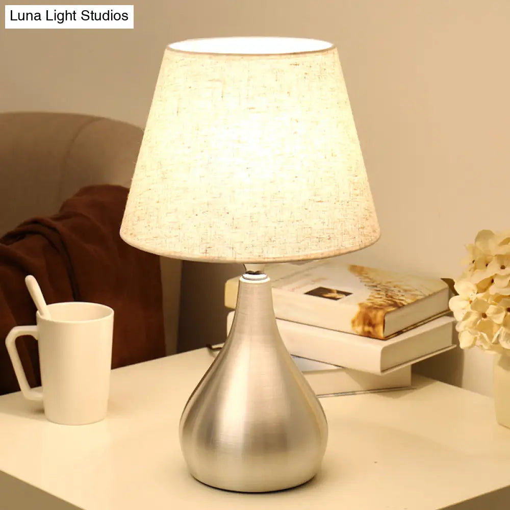 Modern Silver Drop Table Lamp: 1-Light Aluminum Night Light With Cone Fabric Shade