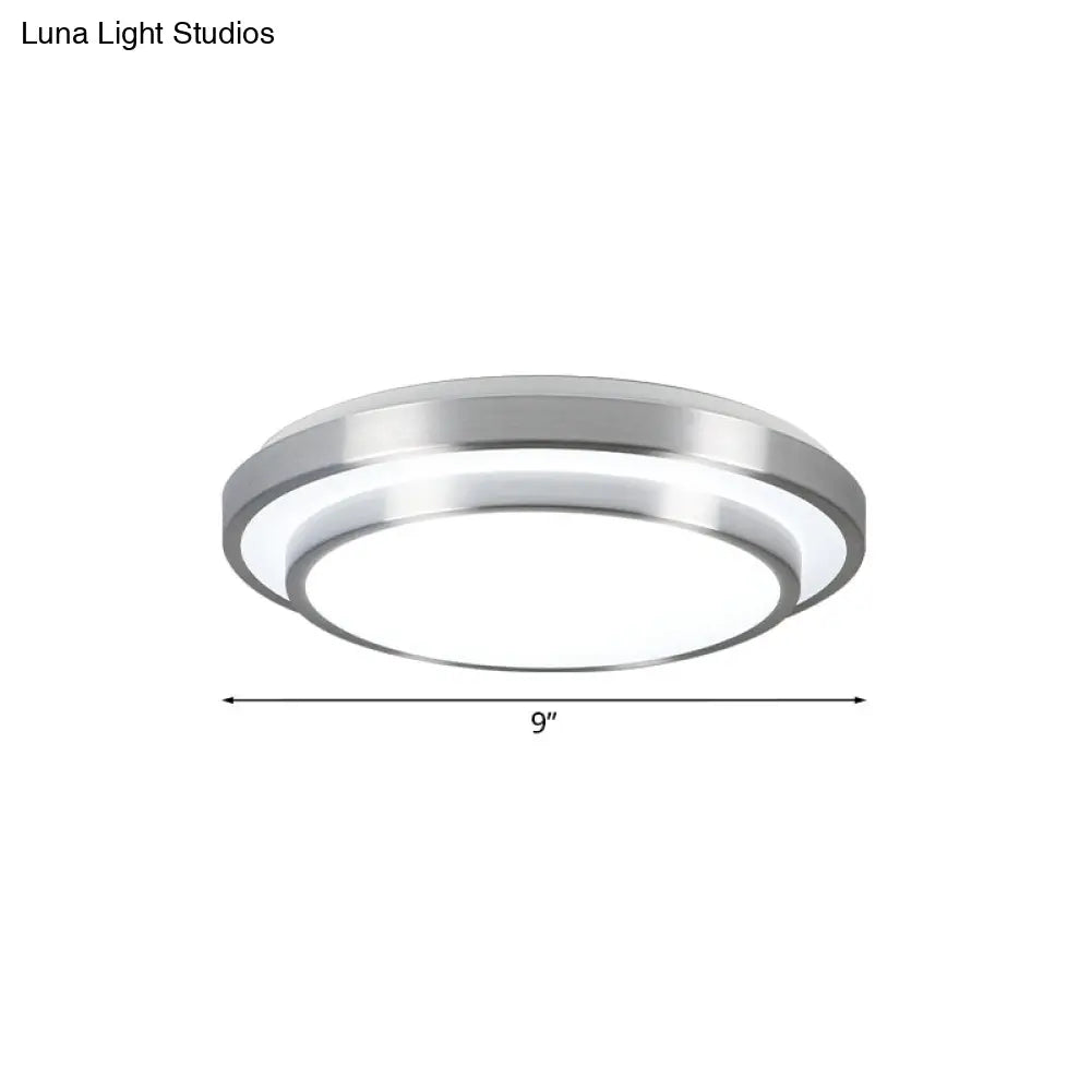 Modern Silver Flush Mount Lighting With Acrylic Shade – Integrated Led Ceiling Light For Living