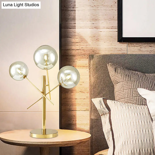 Modern Silver Glass Nightstand Lamp With Rotatable Gold Heads - Perfect For Bedroom Lighting