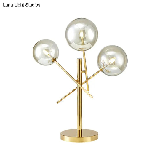 Modern Silver Glass Nightstand Lamp With Rotatable Gold Heads - Perfect For Bedroom Lighting