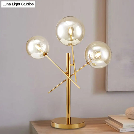 Modern Silver Glass Nightstand Lamp With Rotatable Gold Heads - Perfect For Bedroom Lighting