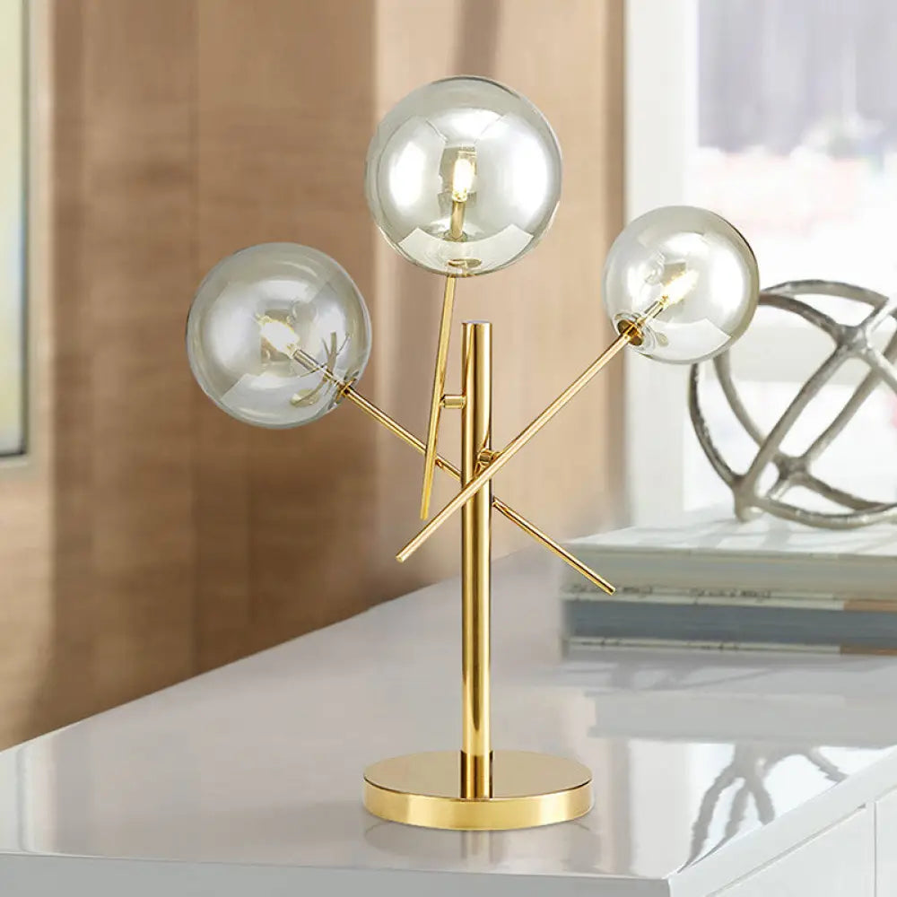 Modern Silver Glass Nightstand Lamp With Rotatable Gold Heads - Perfect For Bedroom Lighting