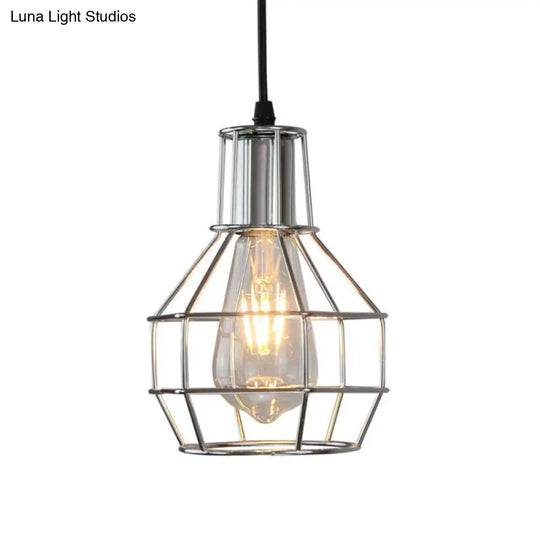 Global Metal Cage Ceiling Lamp For Coffee Shops - Stylish 1 Light Fixture With Silver/Gold Finish