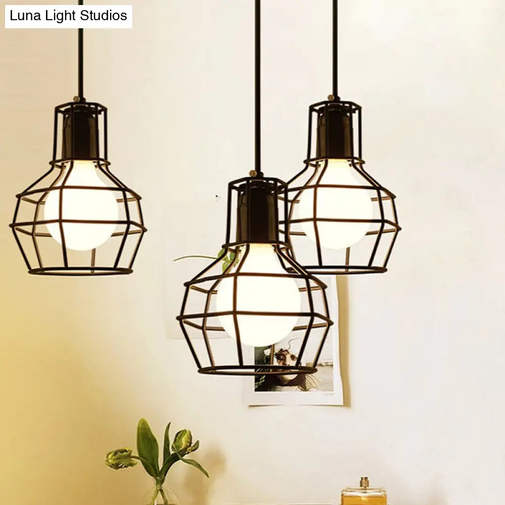 Global Metal Cage Ceiling Lamp For Coffee Shops - Stylish 1 Light Fixture With Silver/Gold Finish