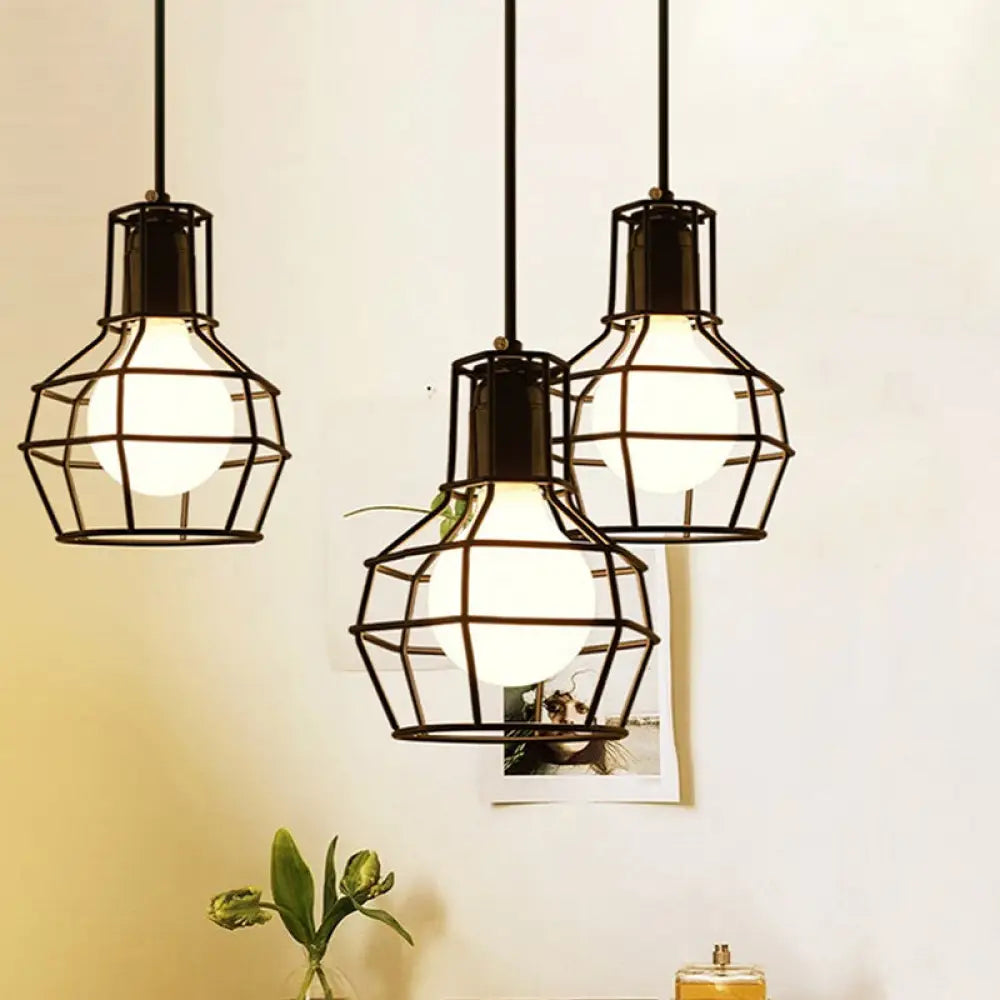 Modern Silver/Gold Metal Ceiling Fixture With Cage Shade - Stylish Loft Hanging Lamp For Coffee