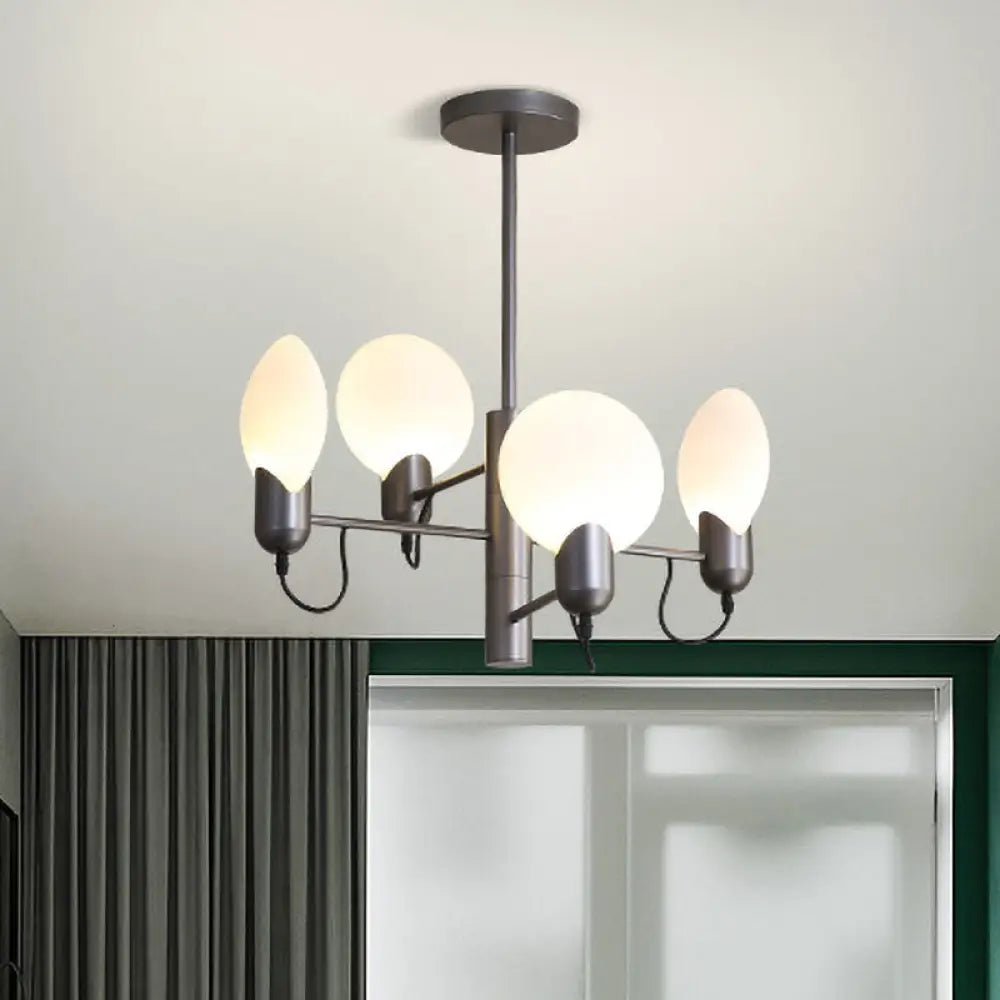 Modern Silver Gray Oval Semi Flush Mount Ceiling Light With Opal Glass For Bedroom