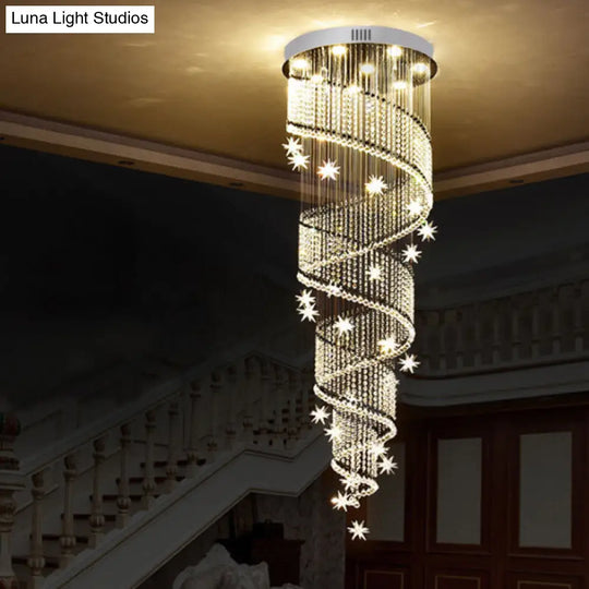 Sleek Led Crystal Pendant Light With 9 Heads In Modernist Spiral Design - Silver Finish