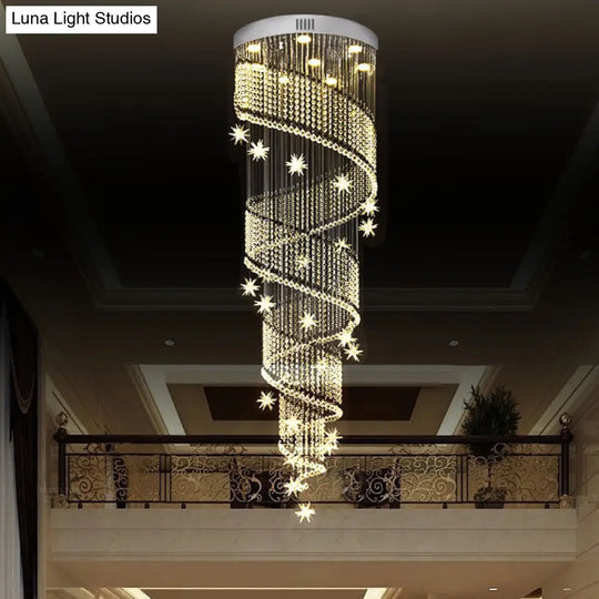 Sleek Led Crystal Pendant Light With 9 Heads In Modernist Spiral Design - Silver Finish