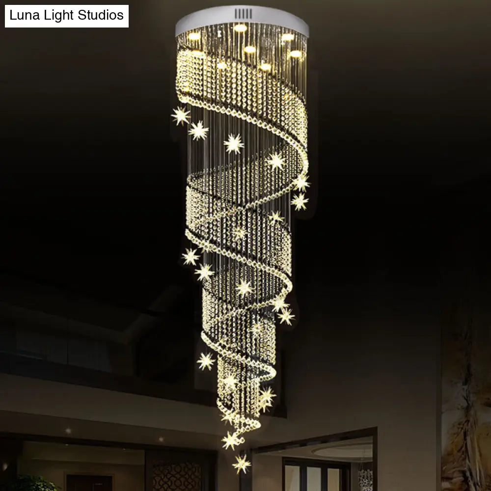 Sleek Led Crystal Pendant Light With 9 Heads In Modernist Spiral Design - Silver Finish