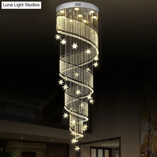 Sleek Led Crystal Pendant Light With 9 Heads In Modernist Spiral Design - Silver Finish