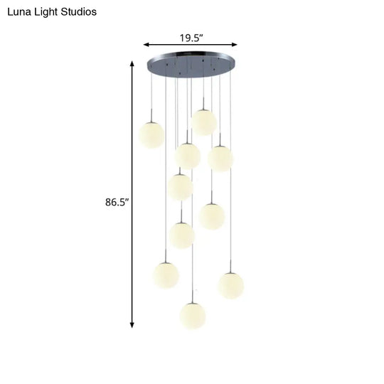 10-Head Silver Pendant Lamp: Contemporary Meteor Shower Cluster With White Glass Shades