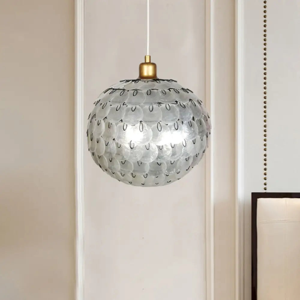 Modern Silver Sphere Pendant Ceiling Lamp With Shell Shade - 1 Light Hanging Lighting