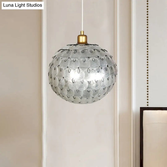 Hanging Silver Sphere Pendant Lamp With Modern Shell Shade - Modernist Design