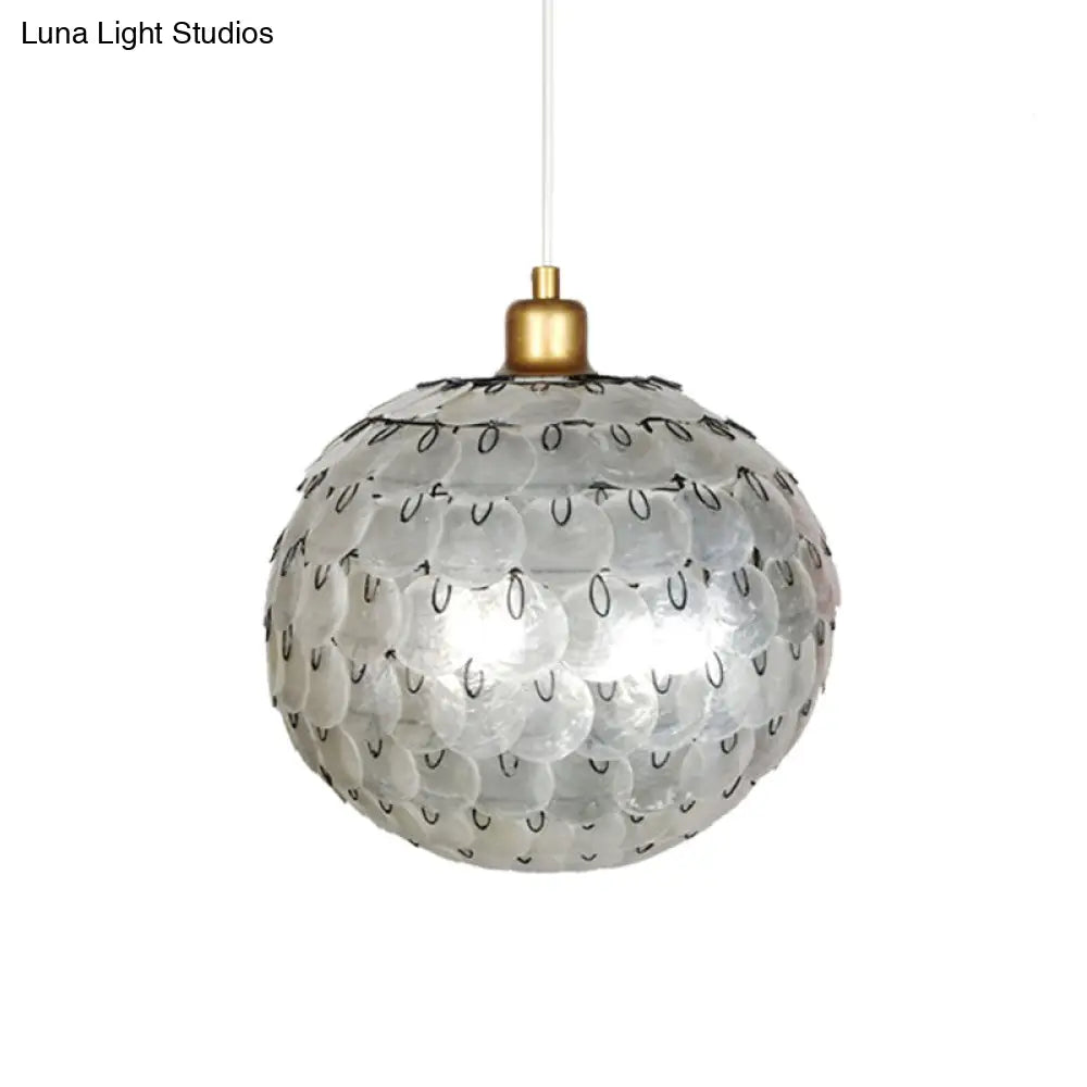 Hanging Silver Sphere Pendant Lamp With Modern Shell Shade - Modernist Design