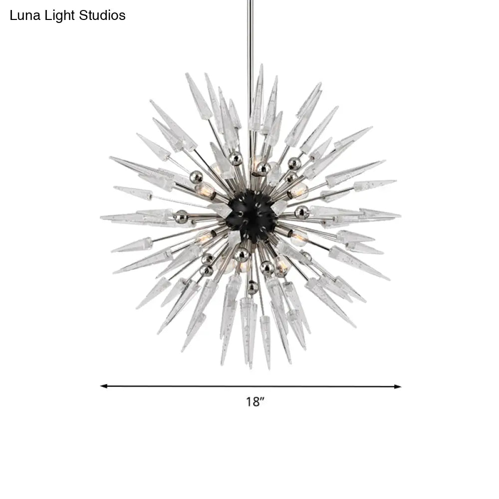 Modern Silver Starburst Chandelier With 9 Clear Crystal Lights - Perfect For Restaurants