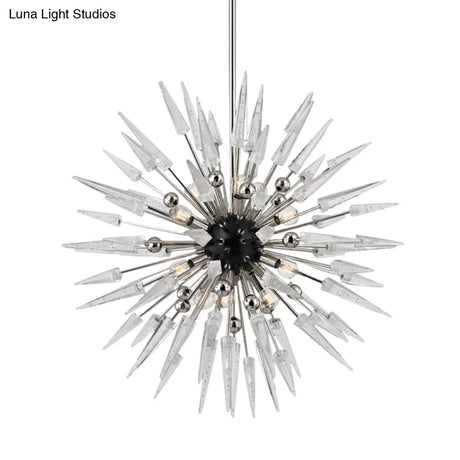 Modern Silver Starburst Chandelier With 9 Clear Crystal Lights - Perfect For Restaurants