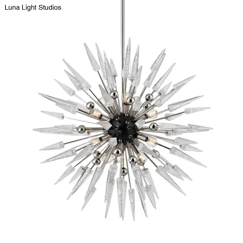 Modern Silver Starburst Chandelier With 9 Clear Crystal Lights - Perfect For Restaurants