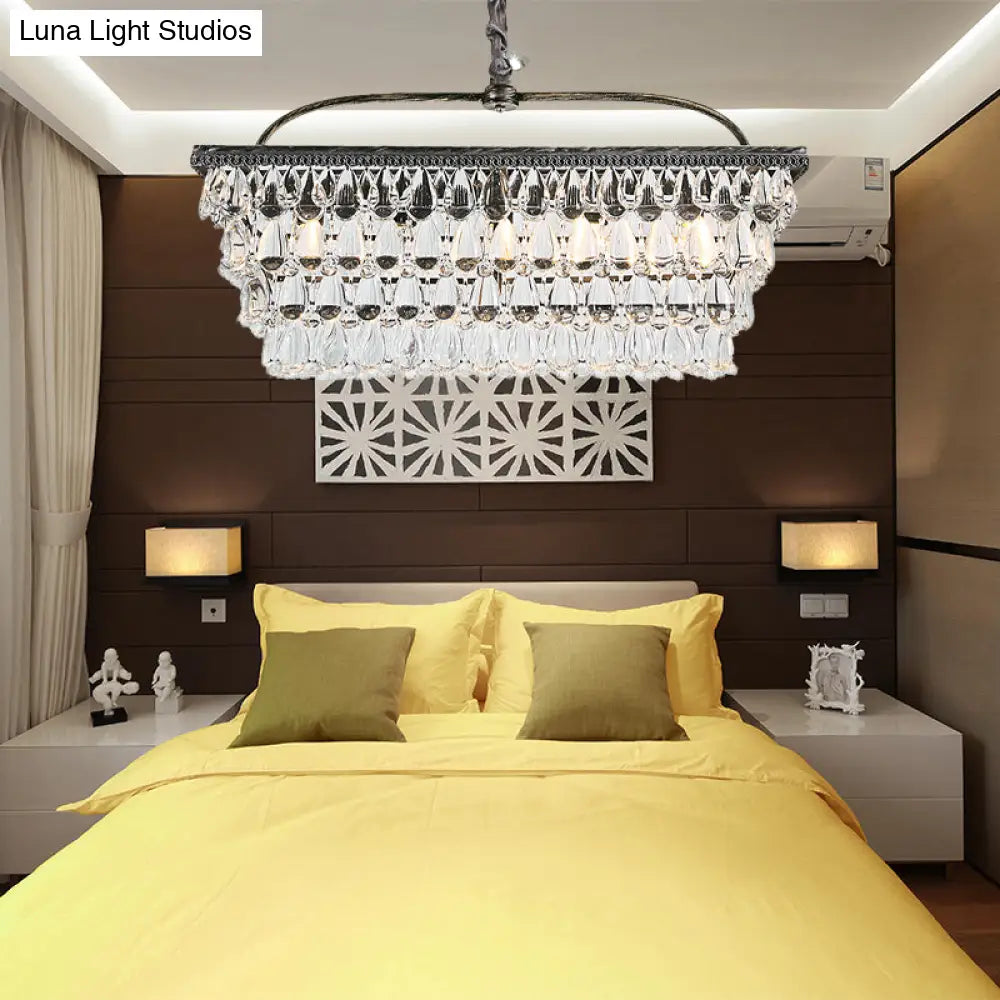 Modern Silver Teardrop Crystal Ceiling Light With 4/6 Heads For Living Room Island