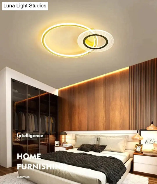 Modern Simple Circle Warm Room Living Led Ceiling Lamp Black Gold-47Cm / Stepless Dimming Remote