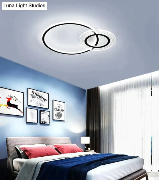 Modern Simple Circle Warm Room Living Led Ceiling Lamp Black White-47Cm / White Light