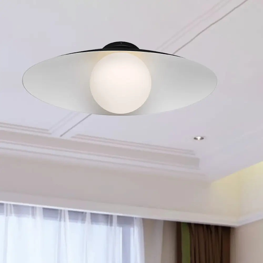 Modern Simple Orb Flush Mount Ceiling Light With Frosted Glass - 1 Black/White Oval Metal Shade