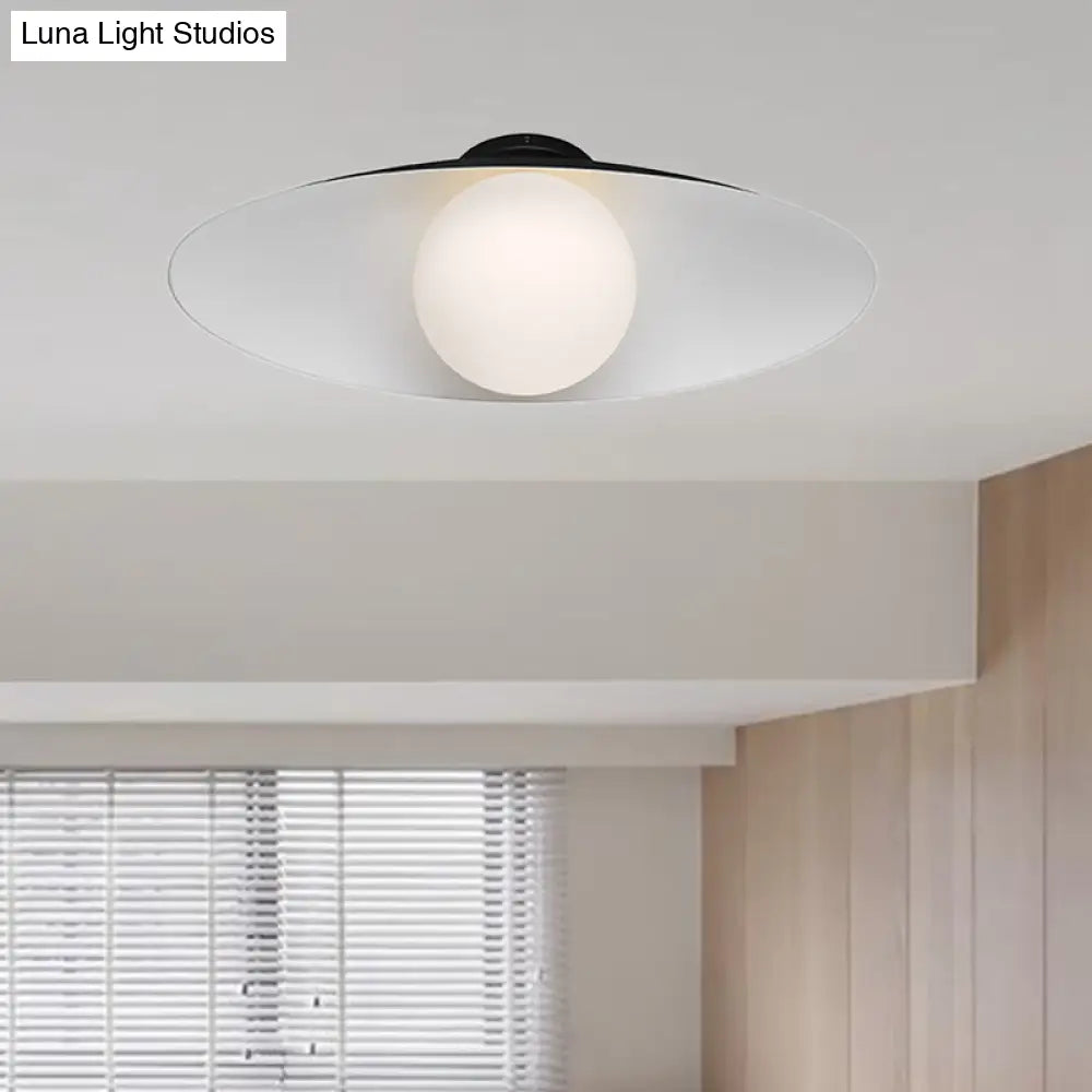 Modern Simple Orb Flush Mount Ceiling Light With Frosted Glass - 1 Black/White Oval Metal Shade