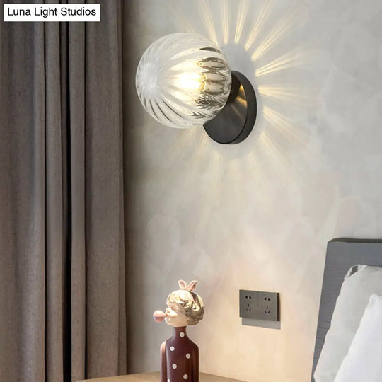 Modern Simplicity Wall Sconce: 1-Light Metal Lamp With Glass Ball Shade