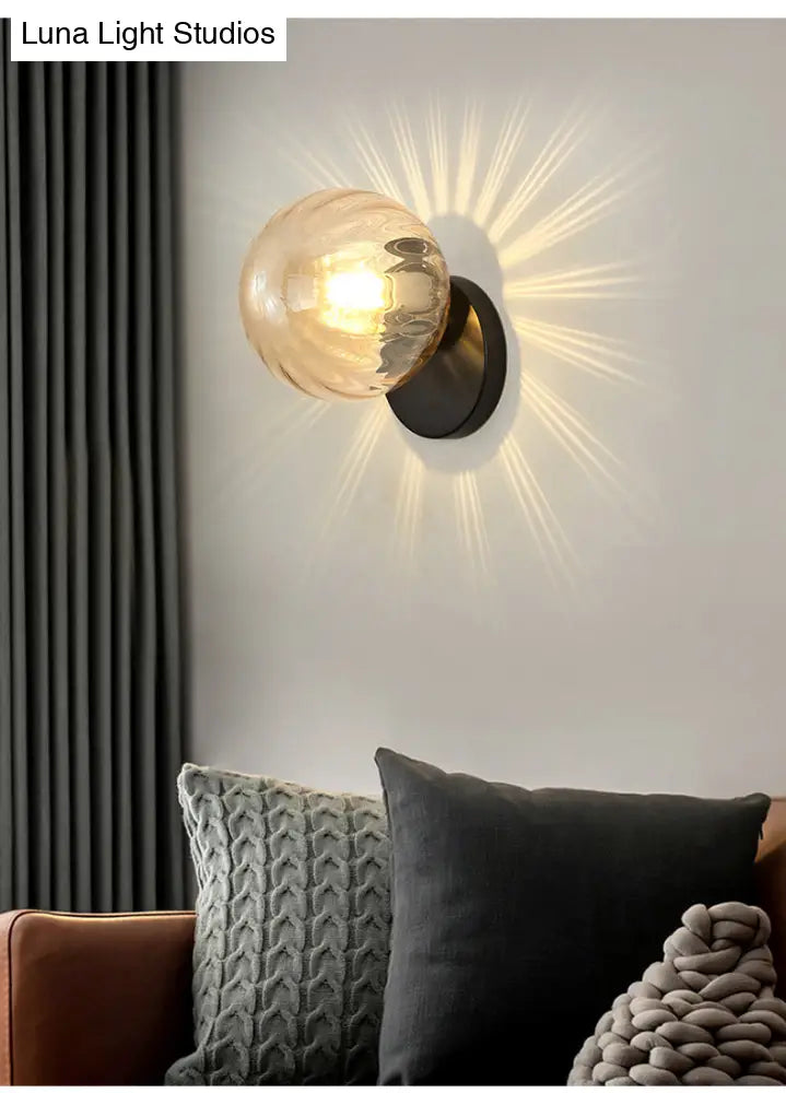 Modern Simplicity Wall Sconce: 1-Light Metal Lamp With Glass Ball Shade