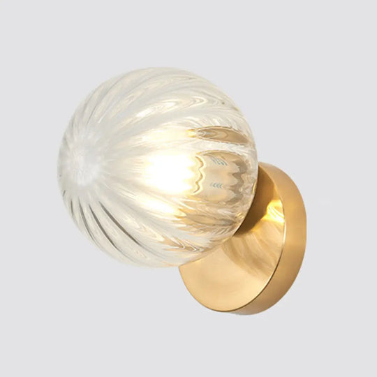 Modern Simplicity Wall Sconce: 1-Light Metal Lamp With Glass Ball Shade Gold / Clear