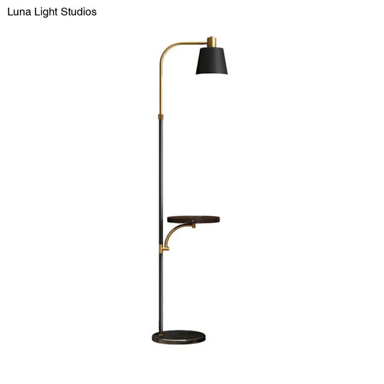 Modern Single Black And Gold Standing Floor Lamp With Metallic Barrel Design