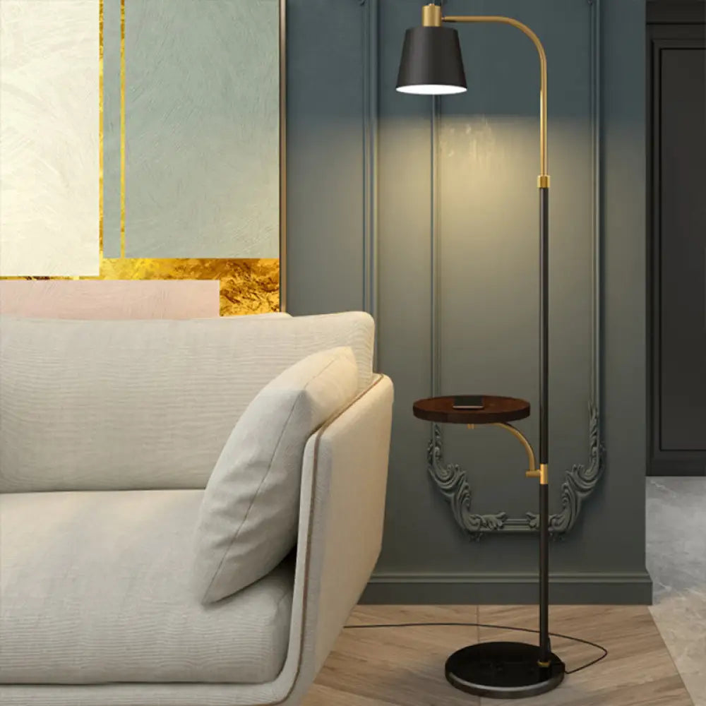 Modern Single Black And Gold Standing Floor Lamp With Metallic Barrel Design