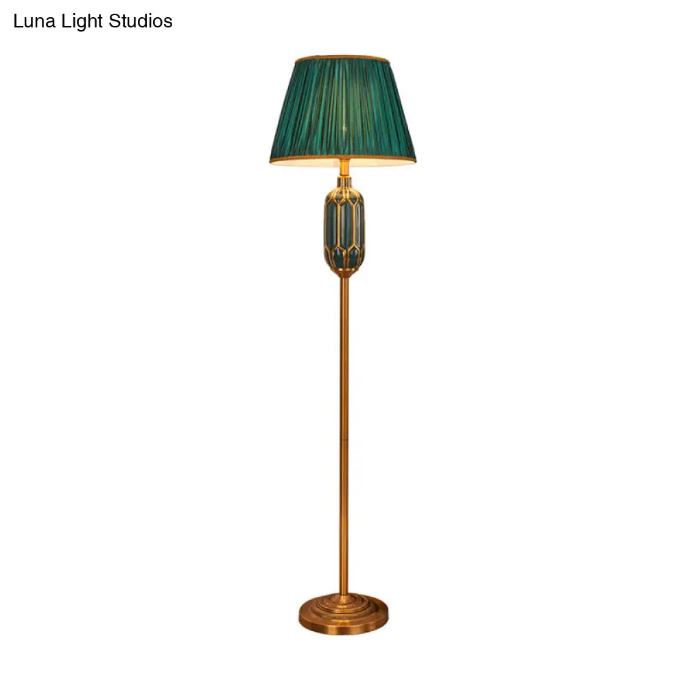 Modern Single Floor Lamp With Empire Shade And Pleated Fabric - Perfect For Living Room