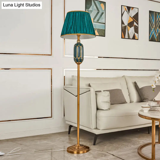 Modern Single Floor Lamp With Empire Shade And Pleated Fabric - Perfect For Living Room