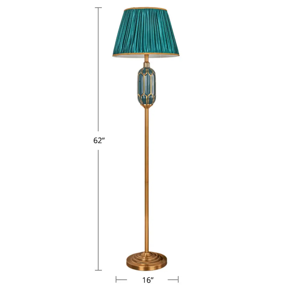 Modern Single Floor Lamp With Empire Shade And Pleated Fabric - Perfect For Living Room Green