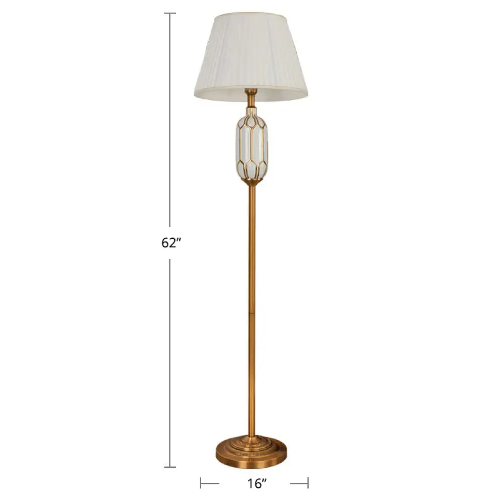 Modern Single Floor Lamp With Empire Shade And Pleated Fabric - Perfect For Living Room White