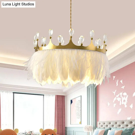 Modern Gold Pendant Light With Crystal And Feather Accents / 14